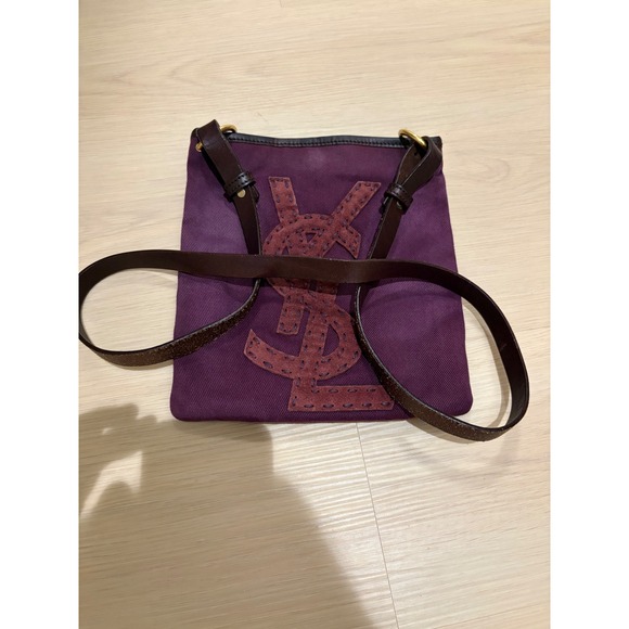 Yves Saint Laurent Handbags - Yves Saint Laurent Purple Denim  Crossbody Bag‎ YSL Logo Vintage Plum